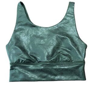 Offline by Aerie Hugger Crackle Faux Leather Keyhole Back Sports Bra Green XXS